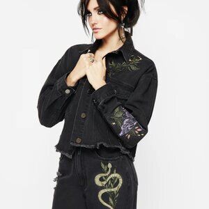 Nirah Forest Witch Black Denim Embroidery Jacket Disturbia